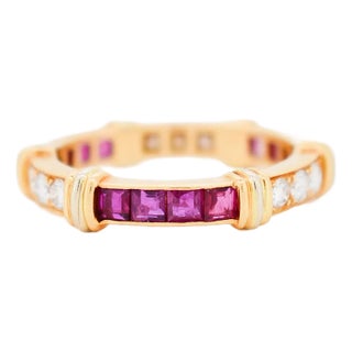 Cartier - Contessa Vintage Wedding Ring in Yellow and White Gold, Diamonds, Rubies, Size 6.5 For Sale