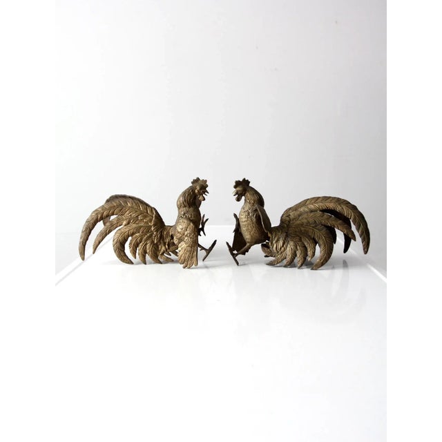 Bronze Antique Bronze Fighting Roosters Pair For Sale - Image 8 of 13
