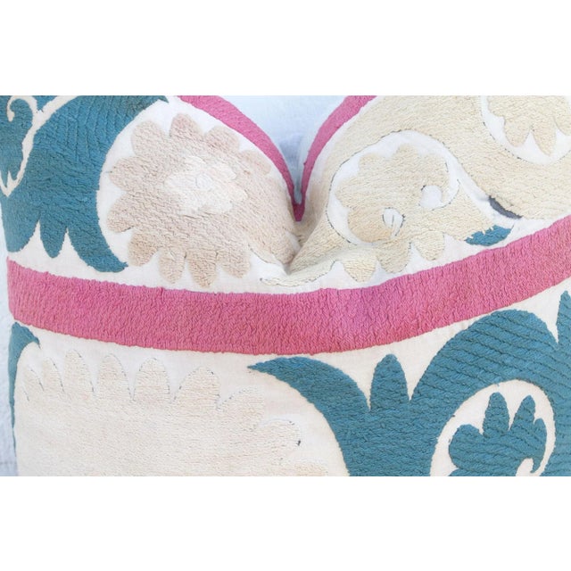 Indian Orchid Vintage Suzani Pillow For Sale - Image 3 of 9