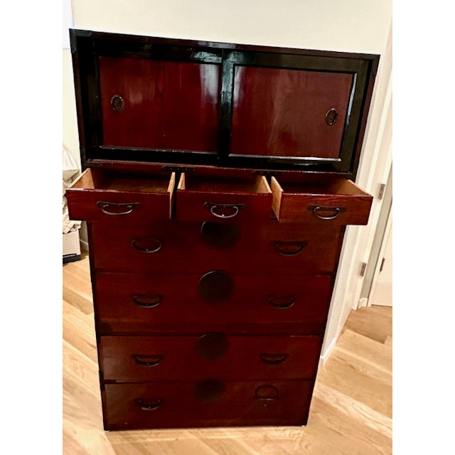 Antique Meji Period Three Section Japanese Isho Tansu Clothing Chest For Sale - Image 4 of 14