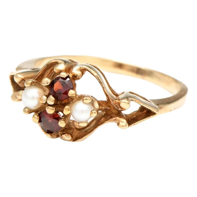 10KY Vintage Garnet(0.18) & Pearl Ring For Sale