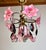Vintage Pink Murano Style Flower Chandelier / Hand Redesigned / Burgundy Crystal Drops / 1 Light Brass Ceiling Lamp For Sale - Image 11 of 18