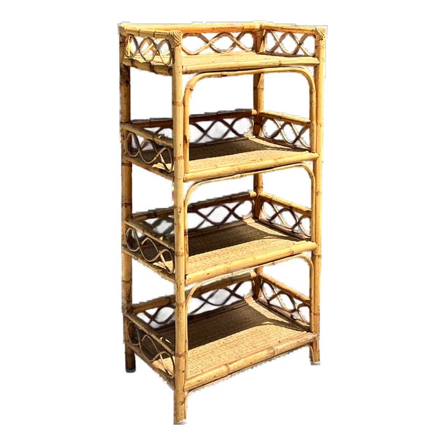 Vintage Bamboo and Rattan Etagere For Sale