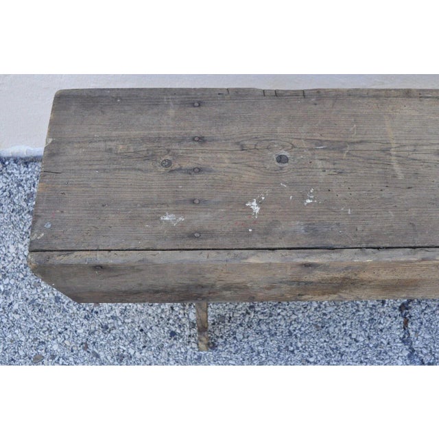 Antique French Country Primitive Distressed Wood Plank 86" Long Bench For Sale - Image 4 of 11