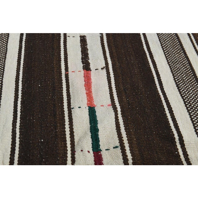 Rustic Beige Brown Bold Striped Antique Vintage Oushak Wool Kilim Rug For Sale - Image 3 of 11