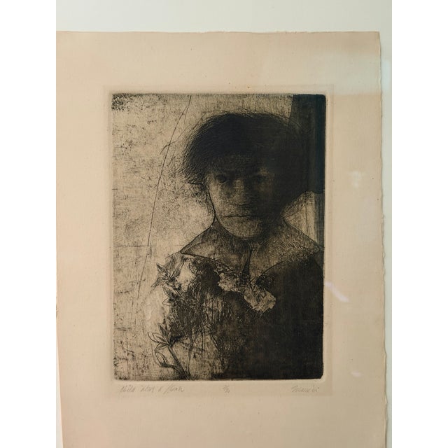 Mid-Century Modern Robert Ernst Marx "Child Alone W/ Flower" Original Etching (1965) - Custom Framed With Museum Glass For Sale - Image 3 of 10