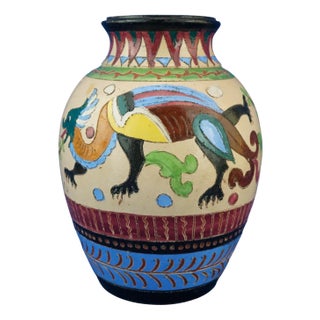 Vintage Ceramic Vase with Dragons from Dante Milanis Factory, 1940s For Sale