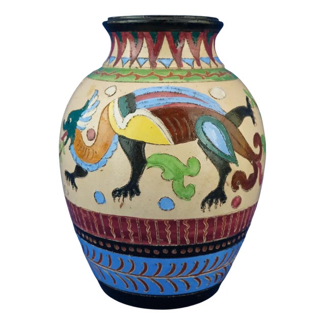 Vintage Ceramic Vase with Dragons from Dante Milanis Factory, 1940s For Sale