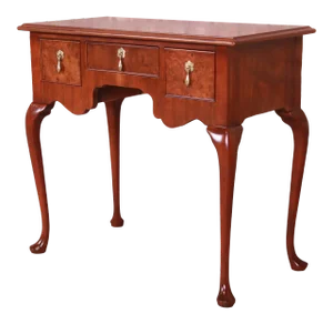 Baker Furniture Queen Anne Burled Walnut Lowboy Dresser or Console Table, Newly Refinished
