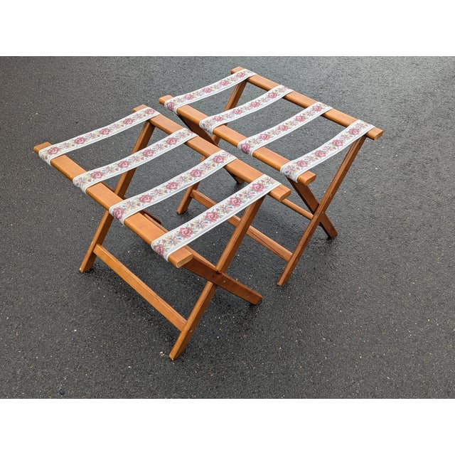 1960s Vintage Scheibe Style Folding Wooden Luggage Rack Set of 2 For Sale In Washington DC - Image 6 of 9