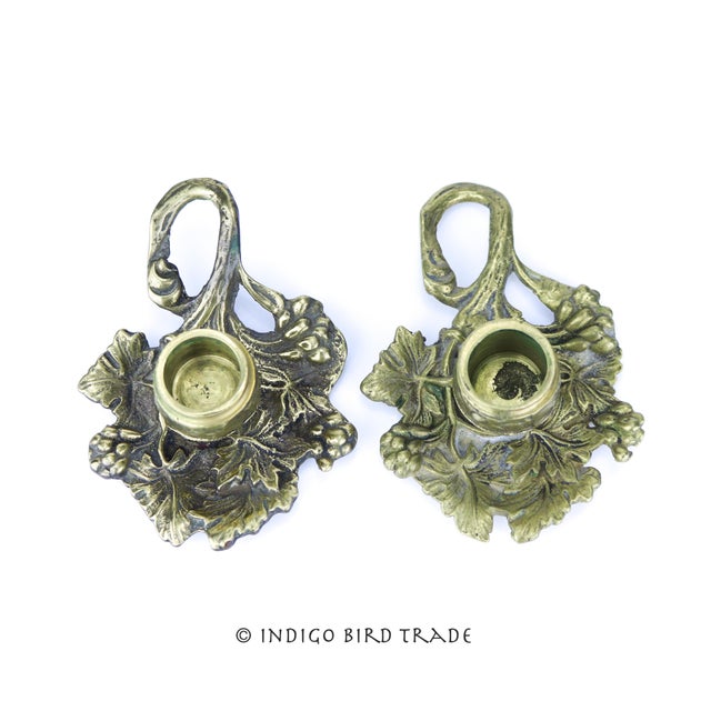 Antique French Bronze Chamber Ornate Candlestick Holders - Set of 2 For Sale - Image 4 of 7