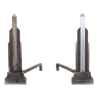 Art Deco Skyscraper Andirons, Pair For Sale