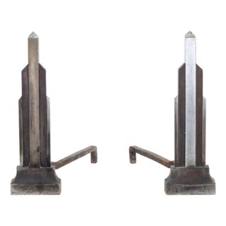 Donald Deskey Art Deco Skyscraper Andirons, Pair For Sale
