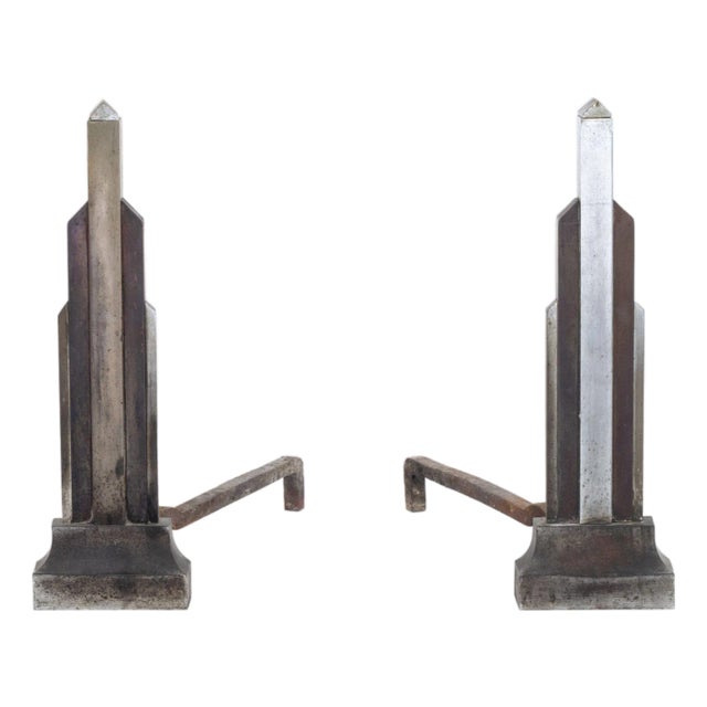 Donald Deskey Art Deco Skyscraper Andirons, Pair For Sale