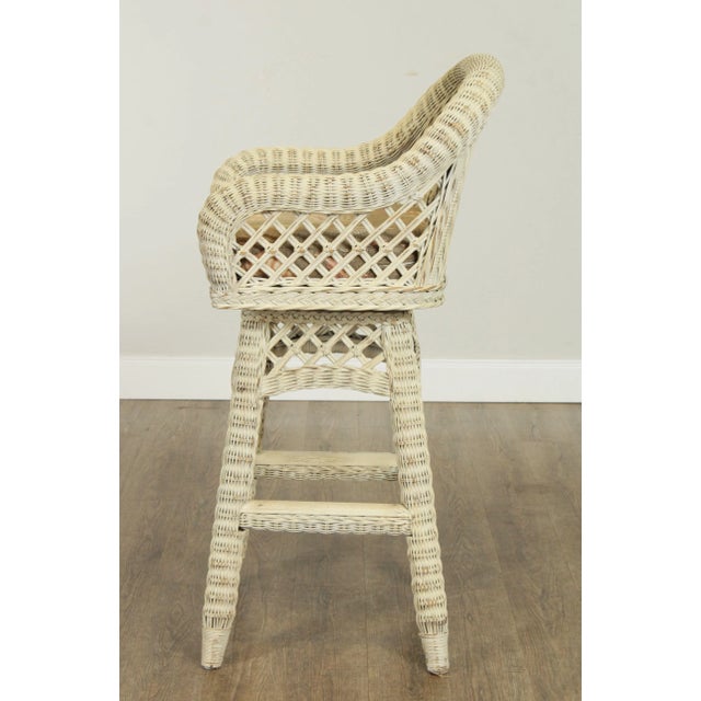 Wood Lexington Pair Wicker Swivel Bar Stools For Sale - Image 7 of 13