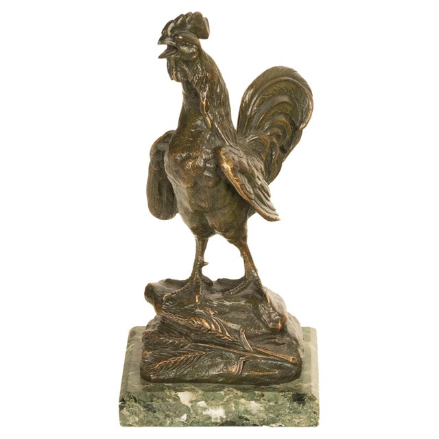 Antique French Bronze Animalier Sculpture Statue Rooster Cockerel Chicken by Louis-Albert Carvin, 1900 For Sale - Image 9 of 14