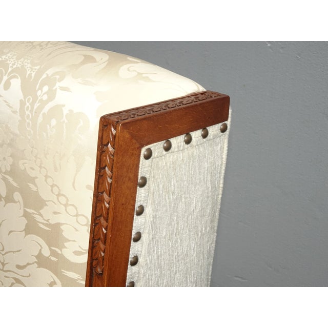 White Vintage Traditional French White Silk Damask Accent Chair W Decor Nails For Sale - Image 8 of 13