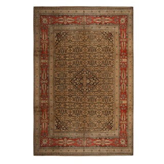 Antique Doroksh Traditional Beige-Brown and Red Wool Persian Rug For Sale