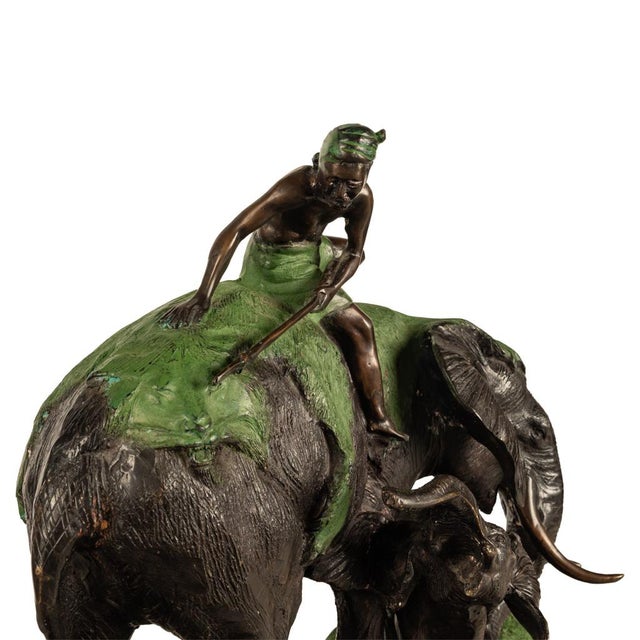 Antique Cast Bronze Elephant Hunt Scene With Lion Antonio Amorgasti Belgium 1925 For Sale - Image 10 of 15