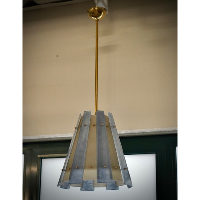 Murano Art Glass and Brass Ice White and Light Blu Chandelier and Pendant For Sale - Image 9 of 9