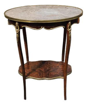 Louis XV Style Kingwood Parquetry and Marble Top Oval Table Ambulant