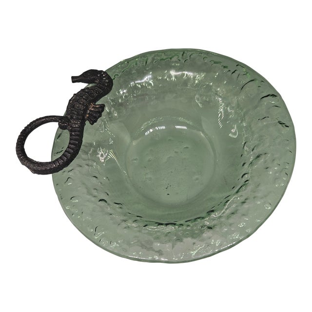 Mud Pie Pewter Sea Horse Glass Dip Bowl For Sale