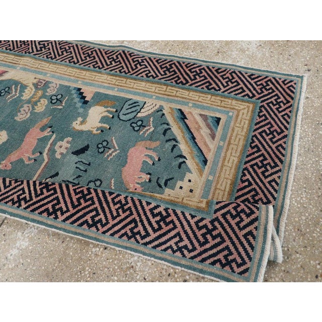 Textile Galerie Shabab Collection Early 20th Century Chinese Pictorial Throw Rug For Sale - Image 7 of 8