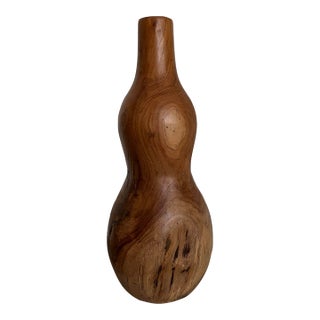 1970s Boho Teak Turned Live Edge Gourd Vase For Sale