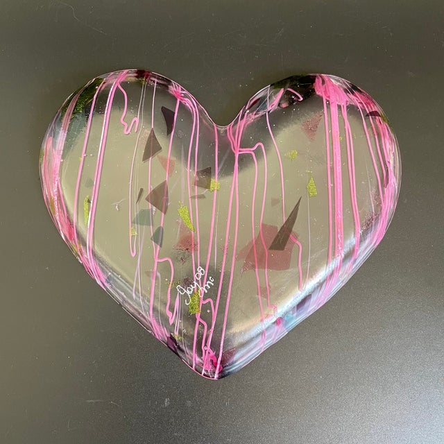 Contemporary Artisan Glass Tray in the Shape of Heart by Joy Mc For Sale - Image 3 of 9