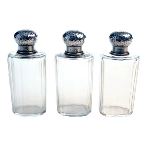 1910s Art Deco Crystal Perfume Oval Bottles With Glass Stoppers and Silver Tops- Set of 3