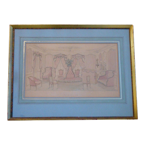 Rendering of French Salon Interior Watercolor Illustration