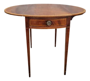1940s Mahogany Pembroke Table Banded Inlay American Drop Leaf Side Table