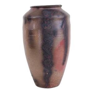 Signed 1980s Modern Raku Vase by Tom Radca