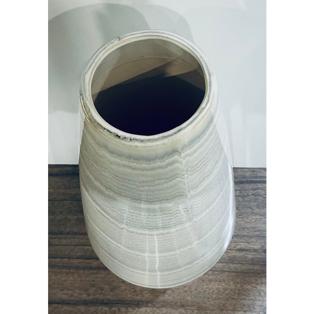 Mid-Century Modern Mid-Century Modern Stylish Gray and Cream Striped Vase For Sale - Image 3 of 5