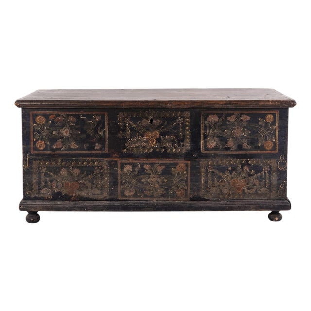 Large 19th Century Painted Chest with Floral Motifs, 1900 For Sale