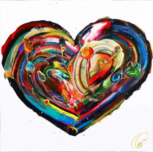Textural Colorful Original Heart Artwork "Love Wins" Acrylic Painting on Canvas by Cynthia Coulombe-Begin