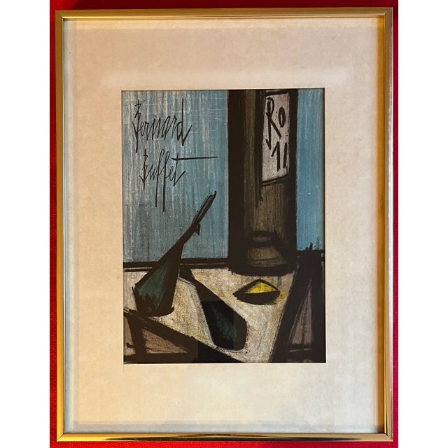 Printmaking Materials Bernard Buffet (France 1928 - 1999) Mid Century Modern Colored Lithograph Still Life of a Wine Bottle and Fish 1967 For Sale - Image 7 of 12