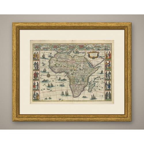 Blaeu's map of the African continent, titled on the plate Africae nova descriptio. The whole continent is laid out from...