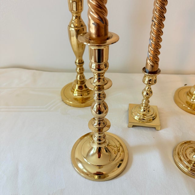 Metal Vintage Graduating Height Solid Brass Candlesticks, a Set of 5 For Sale - Image 7 of 11