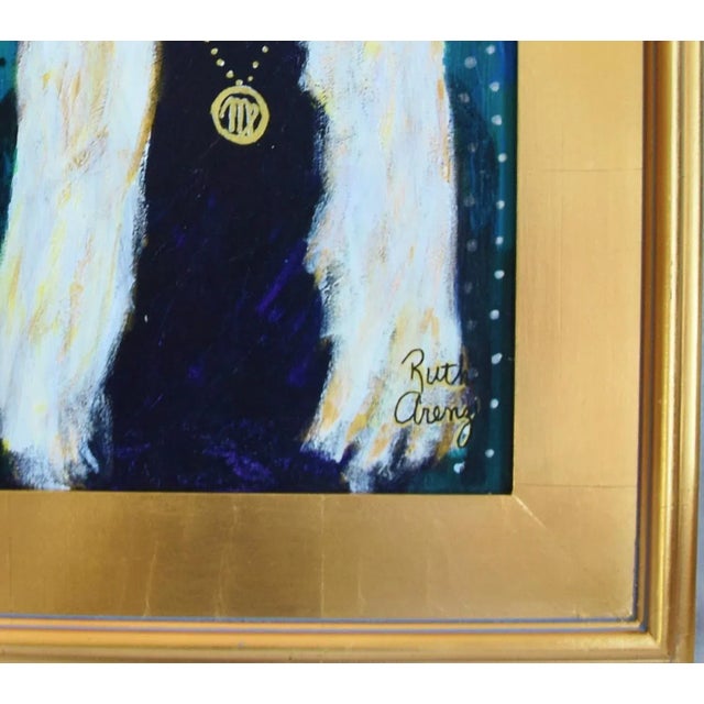 French Blue-Eyed Mademoiselle W/ Long Blonde Hair and Bird Painting Including the Antiqued Gold Wood Frame For Sale In Los Angeles - Image 6 of 10