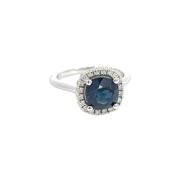 Blue Natural Sapphire Diamond Ring Size 6.5 14k White Gold 2.25 Certified For Sale - Image 8 of 9