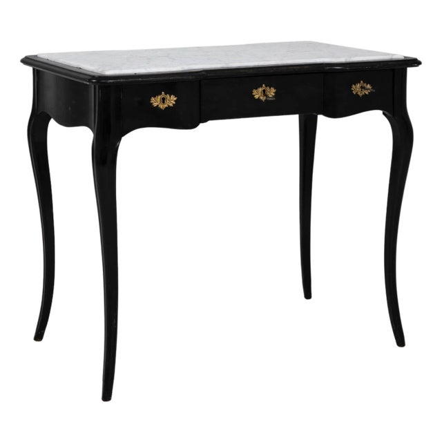 1900s French Black Patinated Side Table With Marble Top For Sale