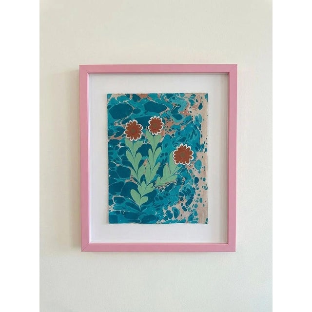 Unique, one of a kind and original Ebru flower paintings with a marbled background by artist, ByMelvin.