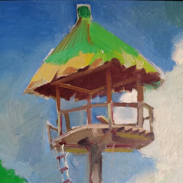 This original, signed David Beynon Pena oil painting in brilliant blue and green is of Xcaret water park on the Mexican...