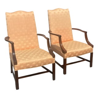 Pair of Federal Style Mahogany Lolling Lounge Chairs by Hickory Furniture, 1980s For Sale