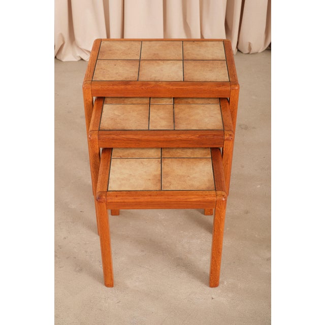 1960s Danish Modern Teak Nesting Tables, Ceramic Tile Tops, 1960s Style For Sale - Image 5 of 15