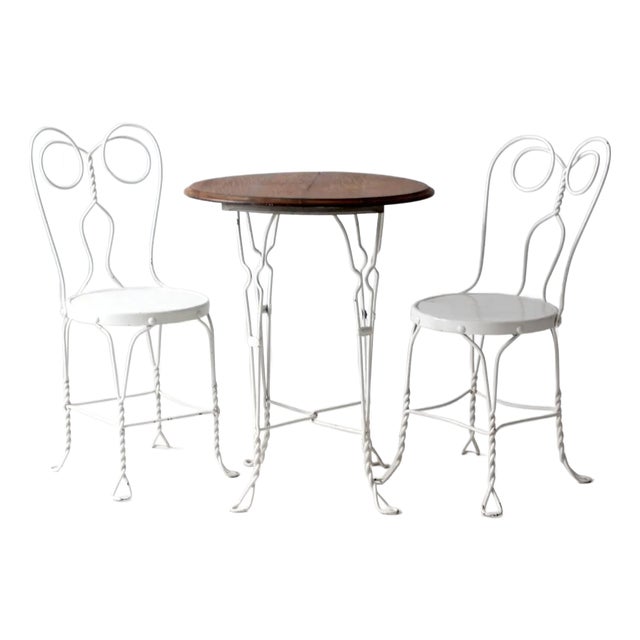 Antique Ice Cream Parlor Table and Chair Set For Sale