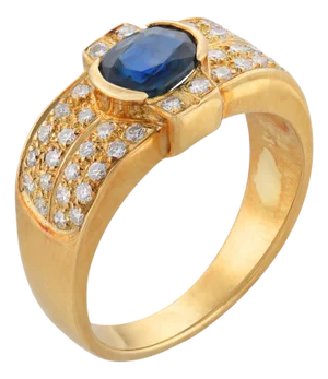 Vintage Sapphire Diamond 18k Yellow Gold Ring, Size 6.25