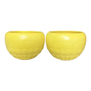 Mid 20th Century Haeger Ceramic Round Octopus Planters in Bright Yellow - a Pair