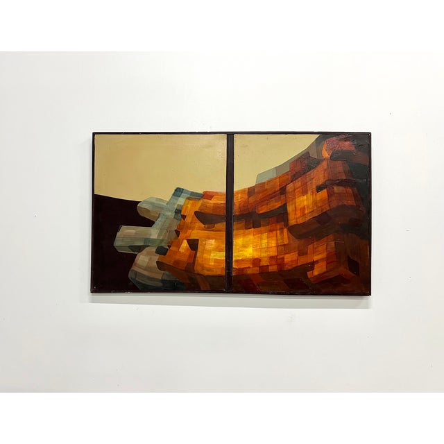 Modern Modernist Diptych, 1970s, Oil on Canvas For Sale - Image 3 of 16